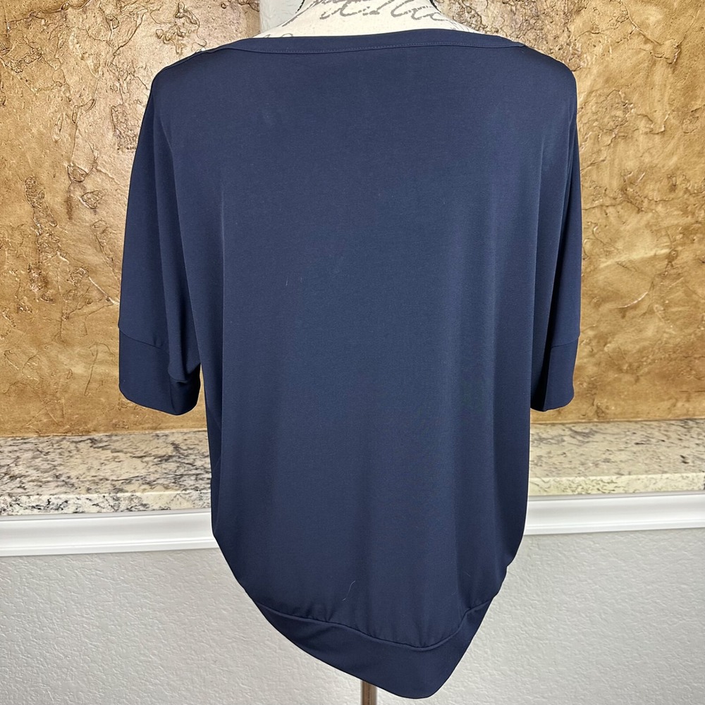 Chico's Zipper Shoulder Top Shirt Blouse Women's‎ 2 (10-12) Large Navy Blue SS - Picture 4 of 9